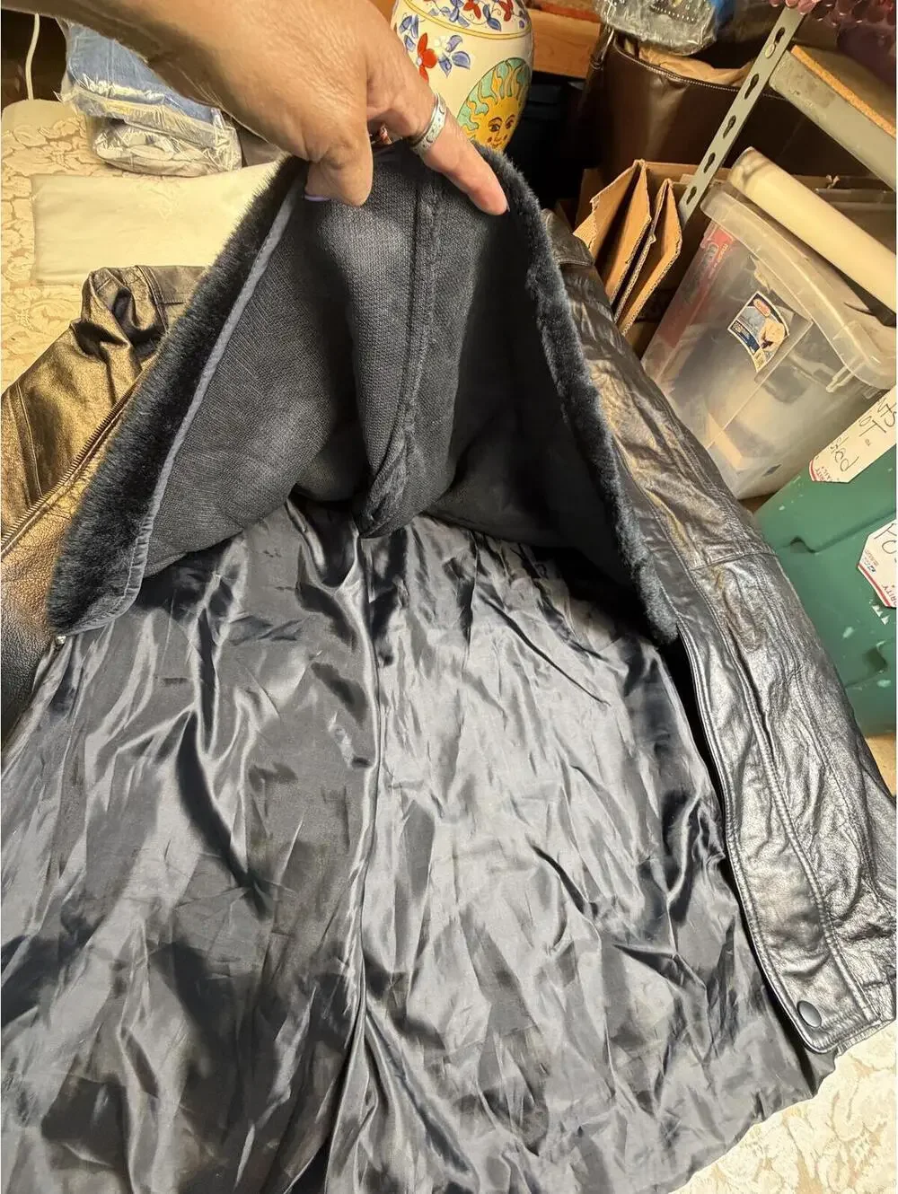 COAT Vintage Black Leather Jacket with Faux Fur Lining By American Leather